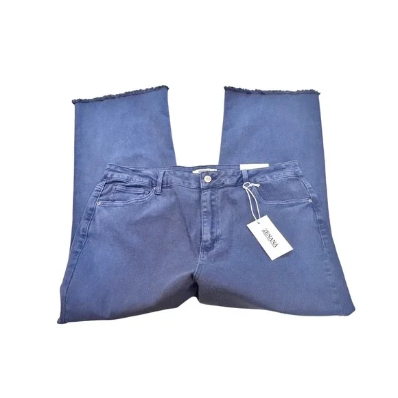 Zenana Women 1XL Blue High Rise Cropped Flare Raw Hem Jeans DMP-1847X - Picture 6 of 8